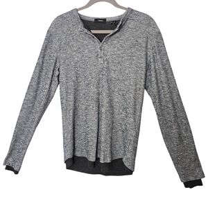 Theory Mens Double Layer Henley Sweater XS Gray Marled Minimalist Luxury‎